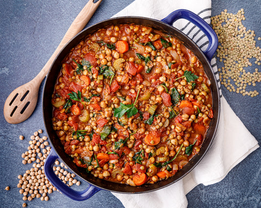 A delicious vegetarian stew made with chickpeas and lentils